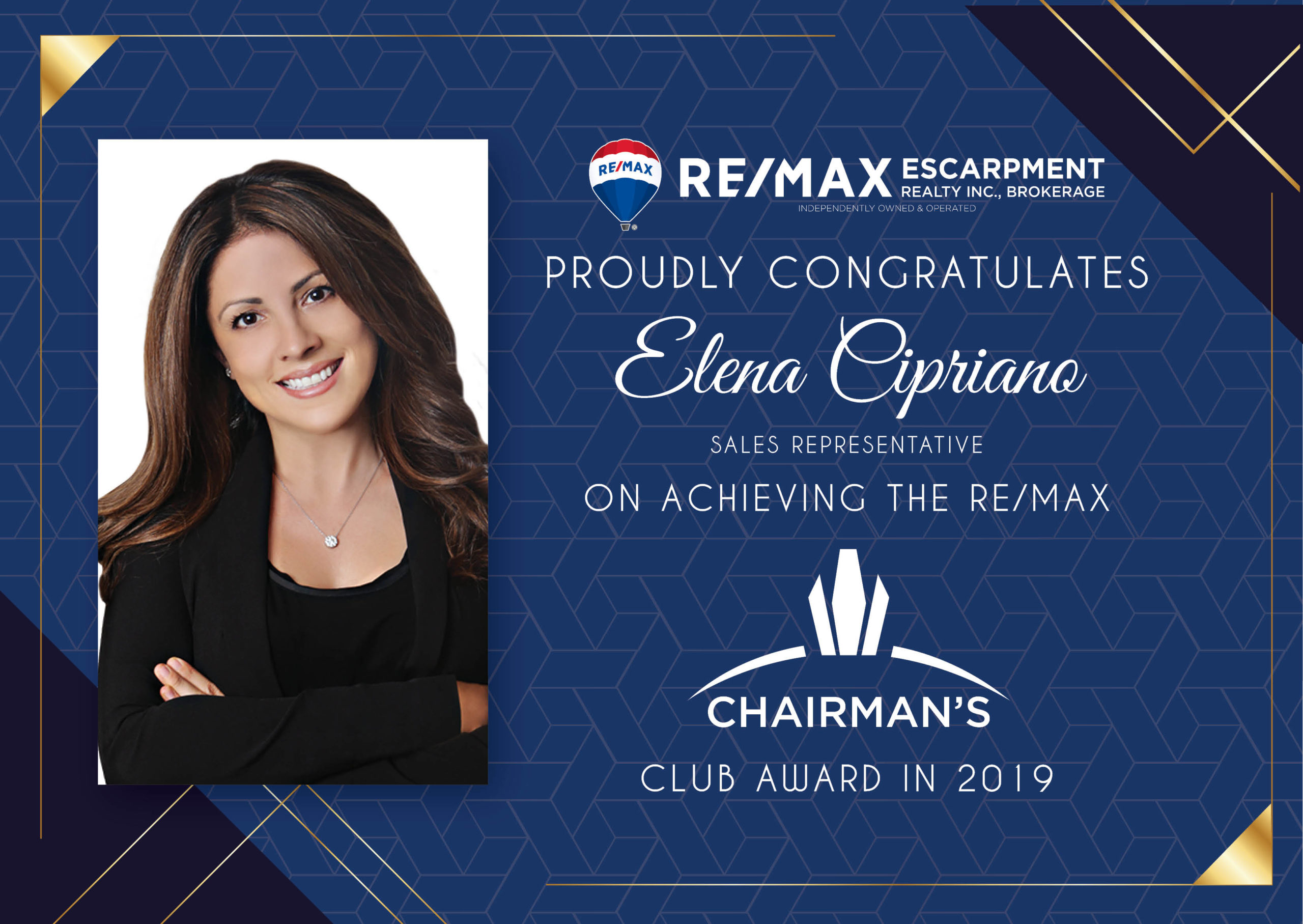 Elena Cipriano Sales Representative Chairman's Club Award 2019